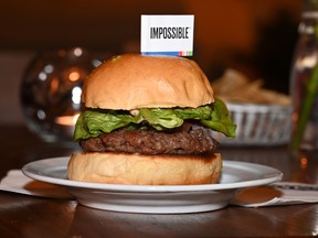The Impossible Burger, a plant-based vegan burger that tastes like real beef.