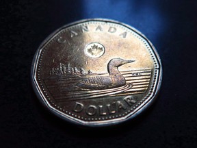 A Canadian dollar coin.