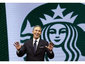 FILE - In this March 22, 2017 file photo, Starbucks CEO Howard Schultz speaks at the Starbucks annual shareholders meeting in Seattle. Schultz spent more than 30 years at Starbucks, growing a handful of coffee shops into a much-admired global brand. But now, as the billionaire mulls running for president as an independent, Starbucks will have to tread carefully.