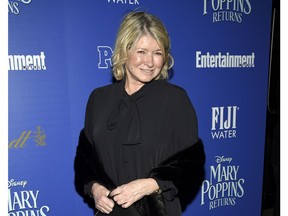 FILE - In this Dec. 17, 2018 file photo, TV personality Martha Stewart attends a special screening of Disney's "Mary Poppins Returns", in New York. Stewart said Thursday she is partnering with Canopy Growth Corp. to assist in developing new products that contain non-psychoactive CBD and other hemp-derived cannabinoids. First to come will be offerings for pets. Stewart didn't specify what those products might be.