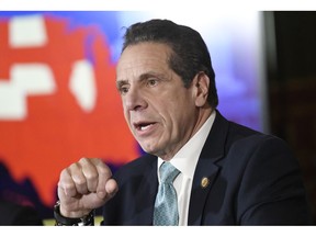 New York Gov. Andrew Cuomo talks about his upcoming meeting with President Donald Trump during a news conference in the Red Room at the state Capitol Monday, Feb. 11, 2019, in Albany, N.Y. New York pays more in taxes to the federal government than any other state.