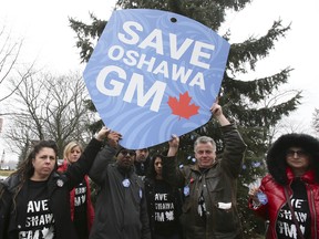 Oshawa GM workers rally to save their plant, which is slated to close at the end of this year.