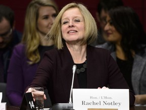 Rachel Notley, Premier of Alberta, arrives to appear as a witness at a Senate Committee on Energy, the Environment and Natural Resources in the Senate of Canada Building in Ottawa on Thursday.