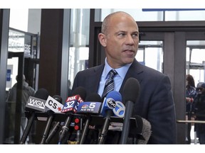 Attorney Michael Avenatti, who is representing an alleged R. Kelly victim, speaks to reporters at the Leighton Criminal Courthouse in Chicago after the R&B singer entered a not guilty plea to all 10 counts of aggravated criminal sexual abuse, Monday morning, Feb. 25, 2019.