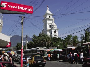 A Scotiabank branch in El Salvador, seen in 2005. The Canadian lender said Friday it is selling its businesses in the Central American country.