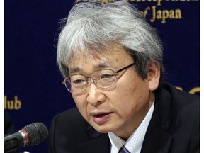 FILE - In this Jan. 8, 2019, file photo, Motonari Ohtsuru, defense lawyer of former Nissan chairman Carlos Ghosn, speaks during a press conference in Tokyo. Ohtsuru, the chief lawyer of former Nissan Chairman Ghosn, has handed in his resignation, according to his office and a statement submitted to the court.