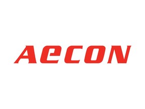 The corporate logo of Aecon Group Inc. (TSX:ARE) is shown. Aecon Group Inc. says it notched record annual revenues in 2018, allowing it to raise the quarterly dividend by two cents per share to 14.5 cents.