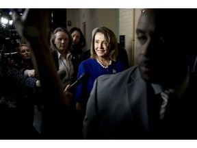 House Speaker Nancy Pelosi of Calif. leaves a House Democratic caucus meeting in the U.S. Capitol Building on Capitol Hill in Washington, Monday, March 25, 2019.