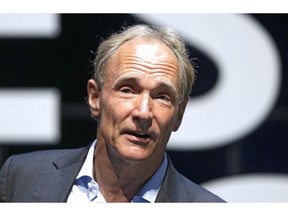 In this Tuesday, June 23, 2015 file photo, English computer scientist Tim Berners-Lee, best known as the inventor of the World Wide Web, attends the Cannes Lions 2015, International Advertising Festival in Cannes, southern France. Berners-Lee implemented the first successful communication between a Hypertext Transfer Protocol (HTTP) client and server via the Internet.