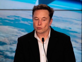 Elon Musk speaks during a press conference after the launch of SpaceX Crew Dragon Demo mission at the Kennedy Space Center in Florida on March 2, 2019. The Pentagon is reviewing his federal security clearance.