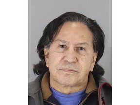 In this photo released Monday, March 18, 2019, by the San Mateo County Sheriff's Office is Alejandro Toledo. Authorities say a former Peruvian president who is wanted in connection with Latin America's biggest graft scandal was arrested in California on suspicion of public intoxication over the weekend and was briefly detained. San Mateo County Sheriff's Office spokeswoman Rosemerry Blankswade said Monday that Alejandro Toledo was arrested Sunday night near a restaurant near the San Francisco Bay city of Menlo Park. (San Mateo County Sheriff's Office via AP)