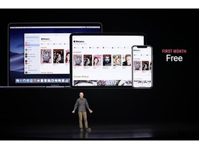 Roger Rosner, Apple vice president of applications, speaks at the Steve Jobs Theater during an event to announce new products Monday, March 25, 2019, in Cupertino, Calif.