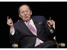 FILE - In this Sept. 13, 2016 file photo, U.S. billionaire Sheldon Adelson speaks during a news conference for the opening of Parisian Macao in Macau. A jury is set to decide how much Las Vegas Sands Corp. has to pay to a Hong Kong businessman for helping the company open its first Macau resort. Attorneys for Richard Suen and Sands are to provide trial overviews Wednesday, March 13, 2019.  Adelson isn't expected to testify, he's battling cancer.