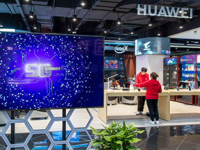 A Huawei booth is seen at a China Mobile 5G experience centre in Shanghai. Huawei is important to China as a “poster child” of a company that can succeed in developed and underdeveloped nations alike, one expert says.