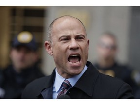 FILE - In this Dec. 12, 2018 file photo, Michael Avenatti, lawyer for porn star Stormy Daniels, speaks outside court in New York. U.S. prosecutors announced Monday, March 25, 2019 they have charged Avenatti with extortion and bank and wire fraud. A spokesman for the U.S. attorney in Los Angeles said Avenatti was arrested Monday in New York.