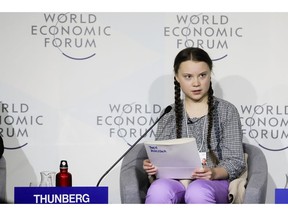 FILE - In this Friday, Jan. 25, 2019 file photo, climate activist Greta Thunberg delivers her speech during a session of the World Economic Forum in Davos, Switzerland. Three Norwegian lawmakers have on Thursday, March 14 nominated Swedish teen activist Greta Thunberg, who has become a prominent voice in campaigns against climate change, for the Nobel Peace Prize. Freddy Andre Oevstegaard and two other members of the Socialist Left Party said they believe "the massive movement Greta has set in motion is a very important peace contribution."
