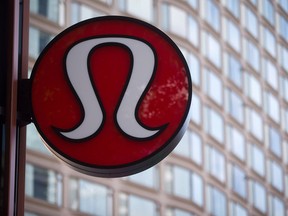 A Lululemon sign outside a store in Vancouver.
