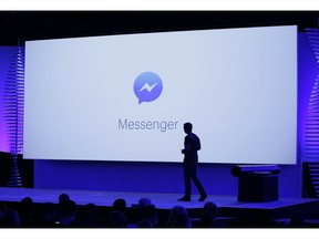 FILE - In this April 12, 2016, file photo, new features of Messenger are displayed during the keynote address at the F8 Facebook Developer Conference in San Francisco. Facebook is already the leader in enabling you to share photos, videos and links. It now wants to be a force in messaging, commerce, payments and just about everything else you do online.