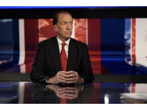 FILE- In this Feb. 6, 2019, file photo David Malpass, undersecretary for international affairs at the Treasury Department, listens to Trish Regan during "Trish Regan Primetime" on Fox Business in Washington. The Treasury official nominated by President Donald Trump to be the next president of the World Bank has cleared a major hurdle, with nominations for the position closing with no other candidates emerging. The World Bank says Malpass was the only candidate put forward by the bank's 189 member countries.