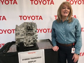 Leah Curry, president of Toyota Motor Manufacturing West Virginia, speaks at a news conference Thursday, March 14, 2019, at the company's facility in Buffalo, W.Va.  Toyota Motor Corp. announced it is investing an additional $750 million at five U.S. plants that will bring nearly 600 new jobs.