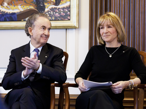 Philanthropists Gerald Schwartz and Heather Reisman at an announcement of their donation to the University of Toronto to help fund a new innovation Centre in Toronto, March 25, 2019.