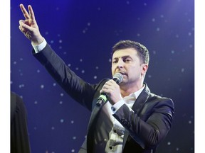 Volodymyr Zelenskiy, Ukrainian actor and candidate in the upcoming presidential election, hosts a comedy show at a concert hall in Brovary, Ukraine, Friday, March 29, 2019. Zelenskiy now surging ahead of both Tymoshenko and Poroshenko in the presidential context according to polls.