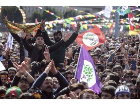 FILE-In this Sunday, March 24, 2019 file photo, some thousands of supporters of pro-Kurdish Peoples' Democratic Party, or HDP, gather to celebrate the Kurdish New Year and to attend a campaign rally in Istanbul, ahead of local elections scheduled for March 31, 2019.  Millions of Kurdish votes could be crucial in determining the outcome of the elections being held amid a heavy government crackdown on the HDP for alleged links to outlawed Kurdish militants.