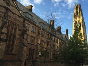 Harkness Tower on the campus of Yale University in New Haven, Conn.