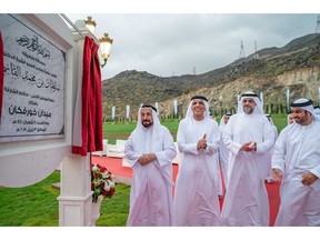 HH Sheikh Dr. Sultan bin Mohamed Al Qasimi, Supreme Council Member and Ruler of Sharjah, inaugurates the Khorfakkan Square, accompanied by HH Sheikh Saud bin Saqr Al Qasimi, Supreme Council Member and Ruler of Ras Al Khaimah, and HH Sheikh Sultan bin Mohammed bin Sultan Al Qasimi, Crown Prince and Deputy Ruler of Sharjah.