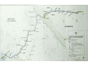 A map of the proposed Trans Mountain pipeline expansion.