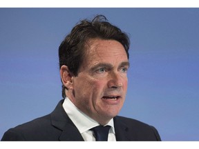 Quebecor President and CEO Pierre Karl Peladeau speaks at the company's annual general meeting in Montreal, Thursday, May 11, 2017.