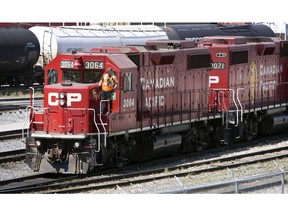 Canadian Pacific Railway locomotives are shuffled around a marshalling yard in Calgary on May 16, 2012. Canadian Pacific Railway Ltd. saw profits shoot up last quarter as crude-by-rail revenues increased and fuel costs declined. The Calgary-based company says its net income rose 25 per cent to $434 million in the quarter ended March 31 compared to $348 million in the same period in 2018.