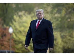 President Donald Trump walks on the South Lawn as he arrives at the White House in Washington, Monday, April 15, 2019, after visiting Minnesota.