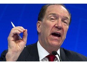 World Bank President David Malpass speaks at a news conference during the World Bank/IMF Spring Meetings in Washington, Thursday, April 11, 2019.