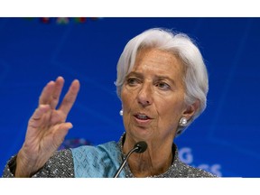 International Monetary Fund (IMF) Managing Director Christine Lagarde speaks during a news conference after the International Monetary and Financial Committee (IMFC) conference at the World Bank/IMF Spring Meetings in Washington, Saturday, April 13, 2019.