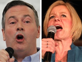 NDP Leader Rachel Notley, left, and UCP leader Jason Kenney face off in the Alberta election tomorrow.