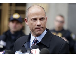 FILE  - In this Dec. 12, 2018, file photo, attorney Michael Avenatti, speaks outside court in New York. Avenatti is expected to appear in federal court on charges he fraudulently obtained $4 million in bank loans and pocketed $1.6 million that belonged to a client. The brash lawyer known for representing adult film star Stormy Daniels has a hearing scheduled Monday, April 1, 2019, in the Orange County city of Santa Ana.