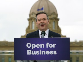 Alberta Premier-Designate Jason Kenney speaks at a news conference outside the Alberta Legislature building in Edmonton on Wednesday, the day after his United Conservative Party was elected to govern the province.