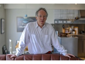 In this photo taken on Thursday, April 18, 2019, Booker Prize award winning English novelist and screenwriter Ian Russell McEwan talks to Associated Press about his new novel "Machines Like Me" in London. McEwan is fascinated by artificial intelligence. A central character in his new novel is a lifelike android with access to all human knowledge who writes haiku poetry. The book, published in the United States Tuesday, April 23 by Doubleday, looks at the messy relationship between human minds and artificial ones.