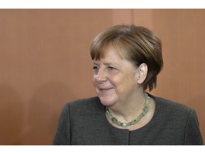 German Chancellor Angela Merkel arrives for the weekly cabinet meeting of the German government at the chancellery in Berlin, Wednesday, April 17, 2019.