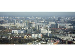 Apartment buildings in the former east part of the German capital photographed from the television tower in Berlin, Germany, Thursday, April 4, 2019. A campaign is being launched in the German capital to force the Berlin's state government into taking over nearly 250.000 apartments from corporate owners like Deutsche Wohnen and others.