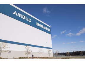 A Bombardier Airbus assembly plant is shown in Mirabel, Que., Friday, October 26, 2018.