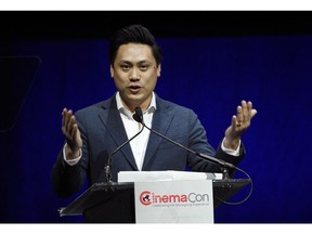 Jon Chu, director of "Crazy Rich Asians," addresses the audience during "The State of the Industry" presentation at CinemaCon 2019, the official convention of the National Association of Theatre Owners (NATO) at Caesars Palace, Tuesday, April 2, 2019, in Las Vegas, Nev.