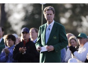 FILE - In this April 5, 2018, file photo, Augusta National Golf Club Chairman Fred Ridley watches the honorary first tee shots before the first round at the Masters golf tournament in Augusta, Ga. For the first time the Masters plans to have nearly all of the 20,000-plus shots available to view on its website just a few minutes after they happen. Ridley said the option is the first of its kind in golf. "It's been two or three years in developing," Ridley said Wednesday, April 10. "We had it in a beta test mode previously, but now I feel like that we can actually execute on this.  So we just thought it was something that people wanted and which supplemented our other forms of providing coverage of the tournament."