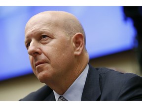 FILE - In this April 10, 2019, file photo, Goldman Sachs chairman and CEO David Solomon testifies before the House Financial Services Commitee during a hearing in Washington. Goldman Sachs said its first quarter earnings fell by 21% from a year earlier, hurt by a slowdown in trading. Solomon described the quarter as a "muted start to the year," in a written statement.