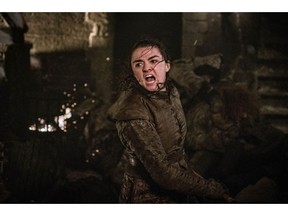 This image released by HBO shows Maisie Williams in a scene from "Game of Thrones," that aired Sunday, April 28, 2019. In the Associated Press' weekly "Wealth of Westeros" series, we're following the HBO fantasy show's latest plot twists and analyzing the economic and business forces driving the story. This week, Arya's triumphant assassination of the king ice zombie has prompted an appreciation among us for the role of skills, in economics as well as medieval Westeros.