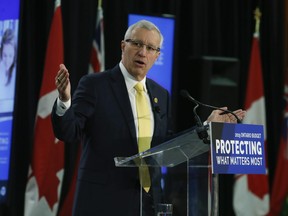 Ontario Conservative Finance Minister Vic Fedeli unveils the 2019 Ontario Budget on Thursday April 11, 2019.