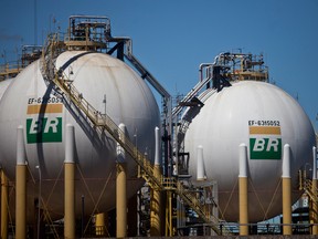 Petroleo Brasileiro SA (Petrobras) natural gas storage tanks.
