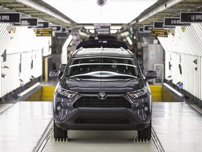 A Toyota Rav 4 on the production line at the company's plant in Cambridge, Ont.