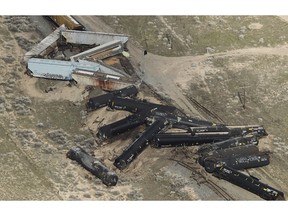 Twenty three Union Pacific train cars derailed, on Saturday, March 30, 2019, releasing an unknown quantity of propane after one car overturned about six to eight miles south of Eureka, Utah. Officials blew up 11 derailed tanker cars containing propane and biodiesel in a controlled detonation Sunday night, March 31, 2019. No passengers were on board the train.